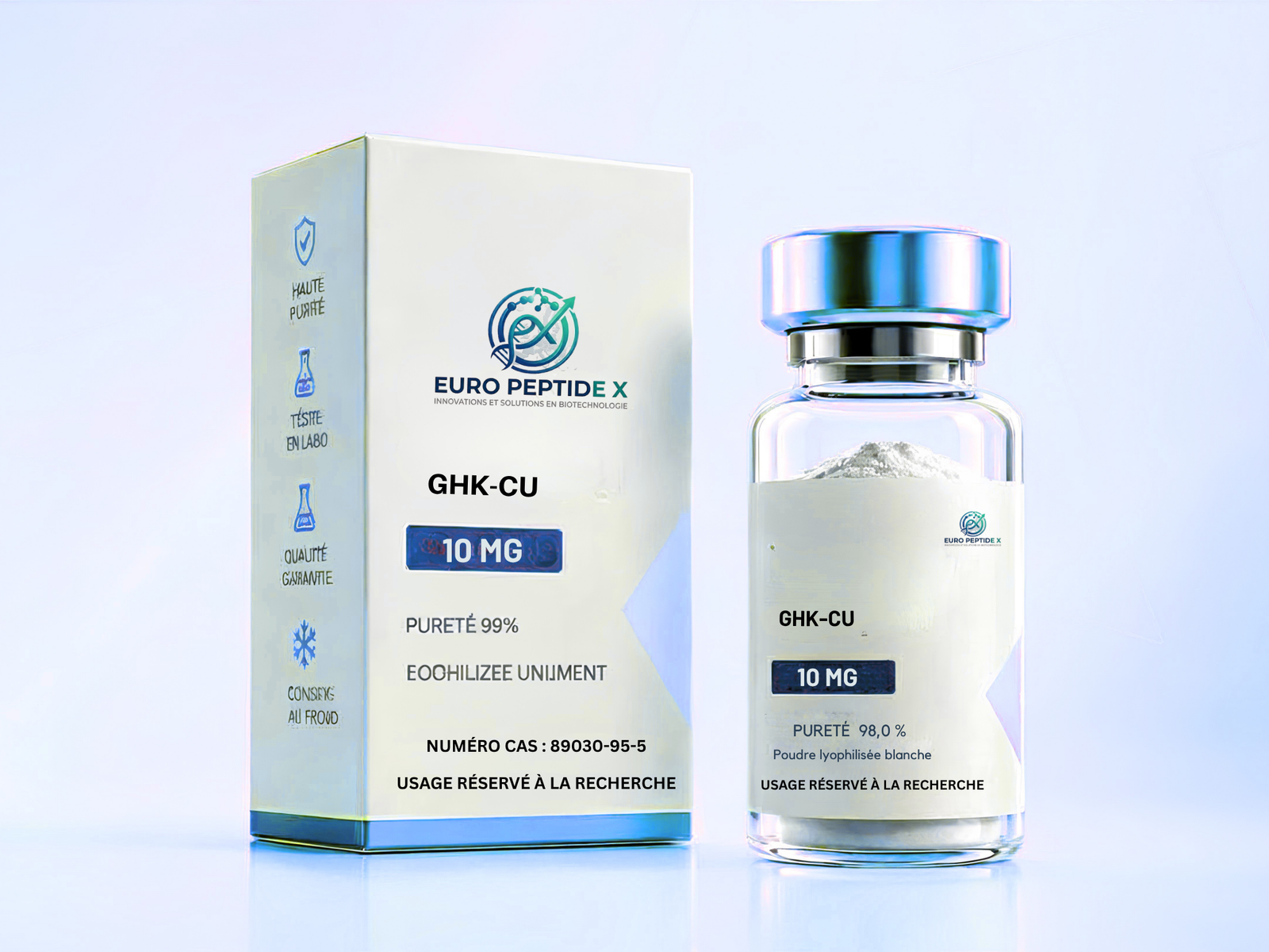 GHK-Cu 10 mg — pureté ≥ 99,5 % HPLC, flacon lyophilisé